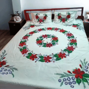 elegant hand painted bedsheet set with 2 pillow covers – artistic & premium cotton