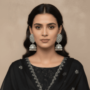 Shoppya Antique White Tone Kundan Embellished Jhumki Earring For Women