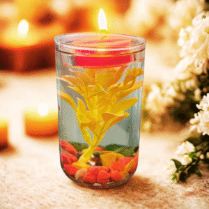 floating gel candle with decorative stones & floral design